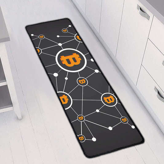 Bitcoin Connection Pattern Print Long Kitchen Mat