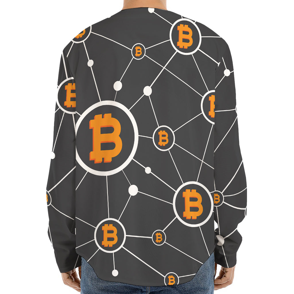 Bitcoin Connection Pattern Print Long Sleeve Baseball Jersey