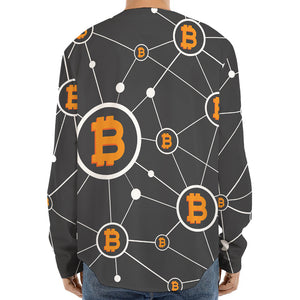 Bitcoin Connection Pattern Print Long Sleeve Baseball Jersey