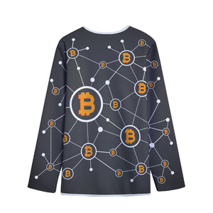 Bitcoin Connection Pattern Print Long Sleeve Short Coat