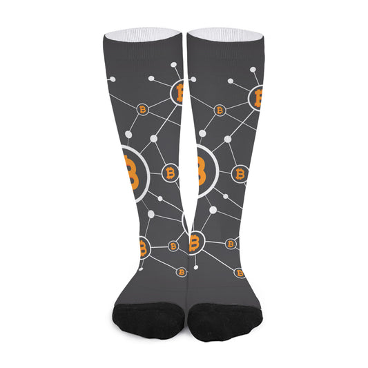 Bitcoin Connection Pattern Print Long Socks