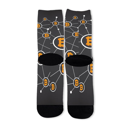 Bitcoin Connection Pattern Print Long Socks