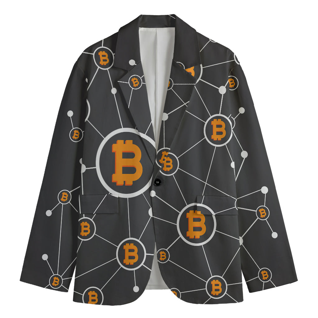 Bitcoin Connection Pattern Print Men's Blazer