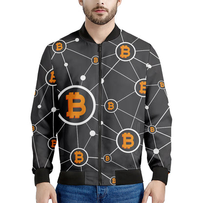 Bitcoin Connection Pattern Print Men's Bomber Jacket