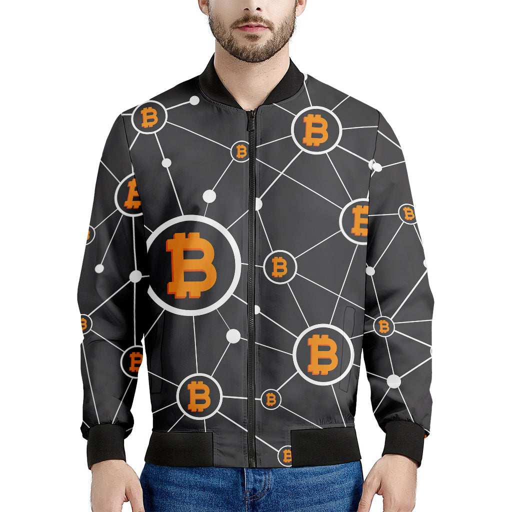 Bitcoin Connection Pattern Print Men's Bomber Jacket