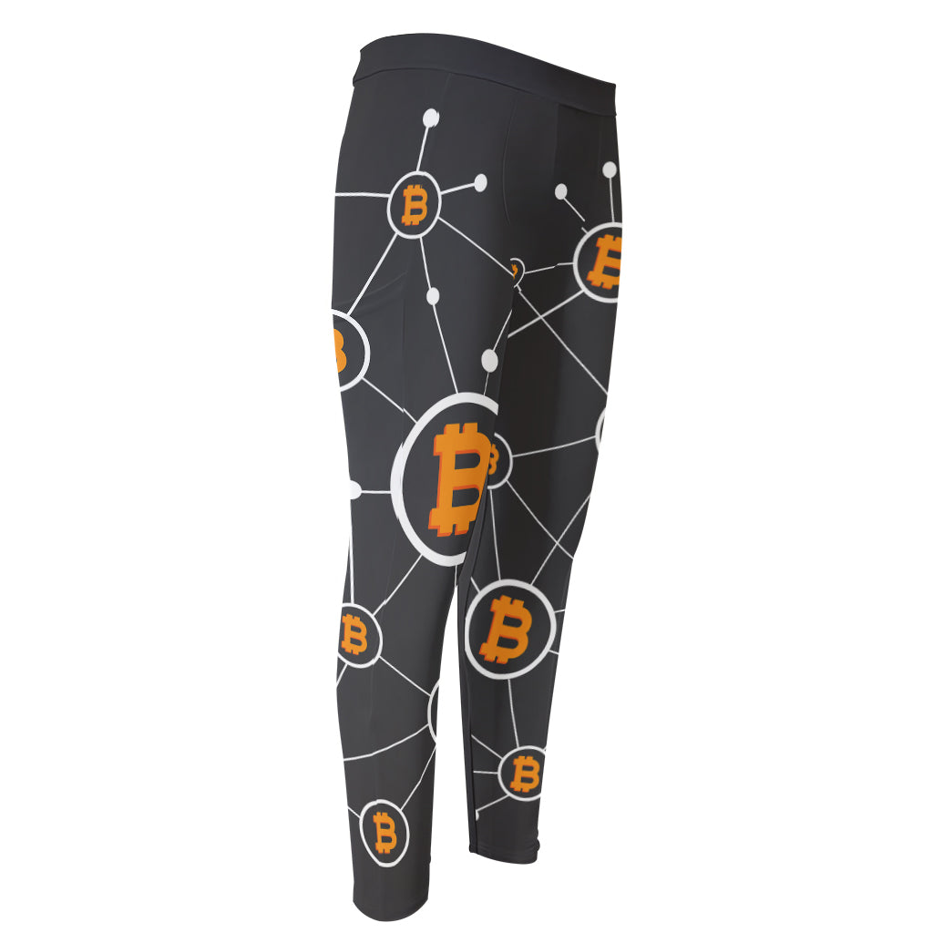 Bitcoin Connection Pattern Print Men's Compression Pants