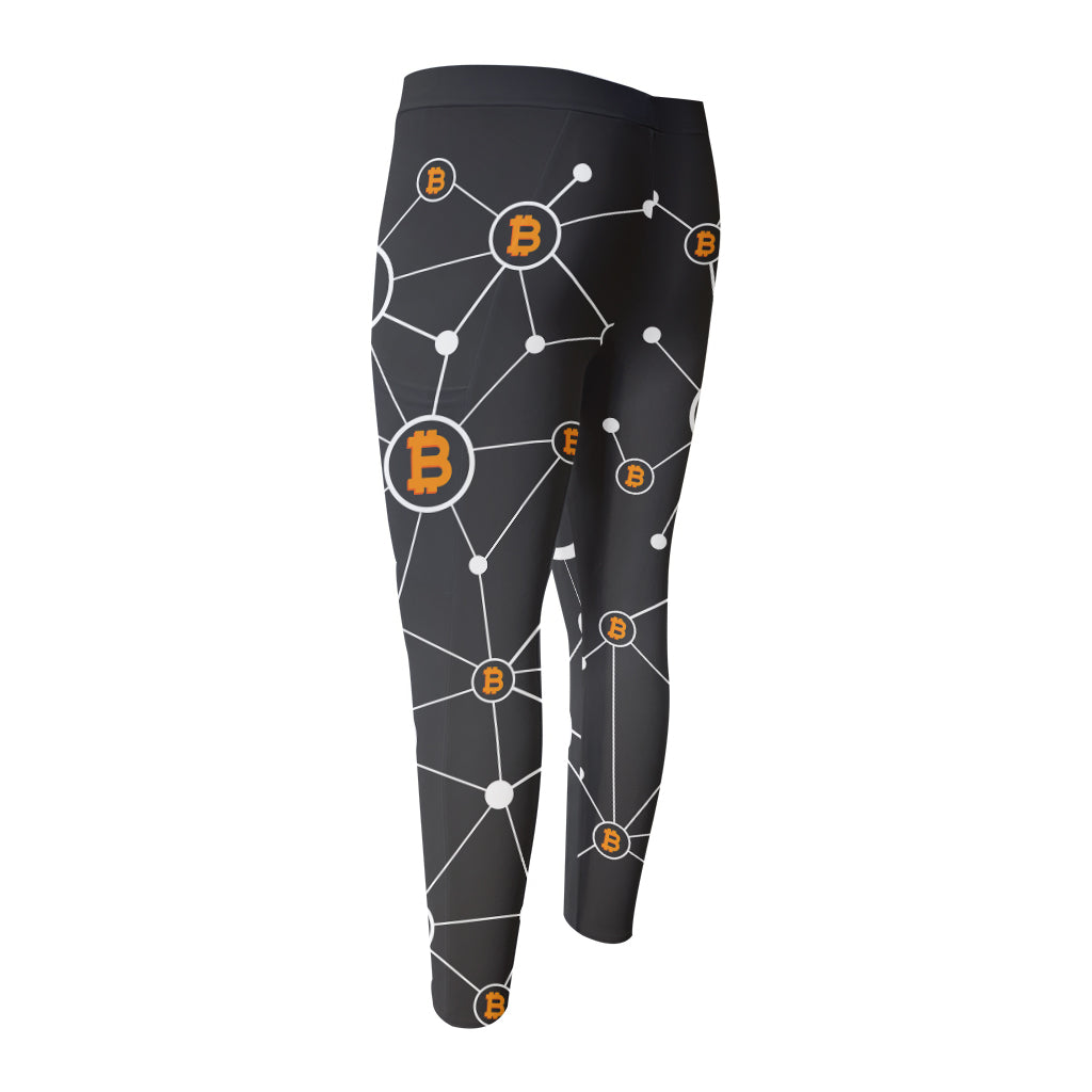 Bitcoin Connection Pattern Print Men's Compression Pants