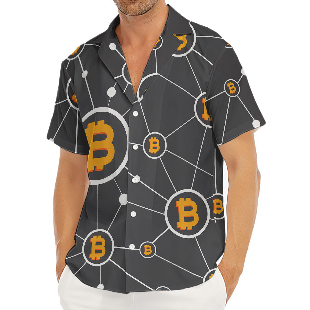 Bitcoin Connection Pattern Print Men's Deep V-Neck Shirt