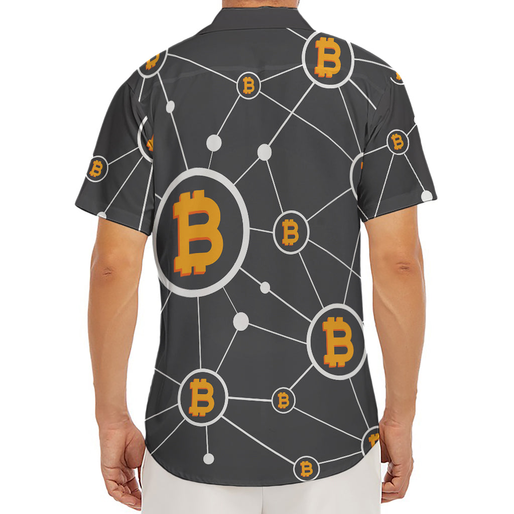 Bitcoin Connection Pattern Print Men's Deep V-Neck Shirt