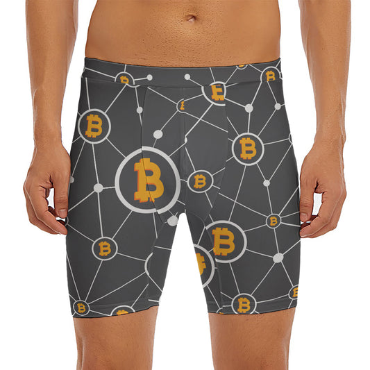 Bitcoin Connection Pattern Print Men's Long Boxer Briefs