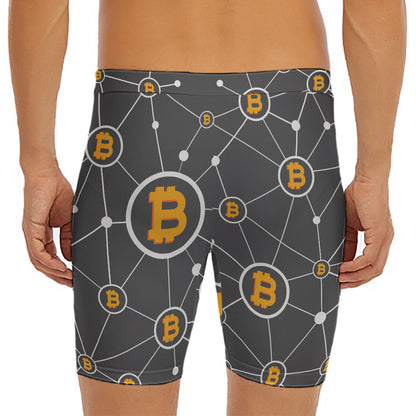 Bitcoin Connection Pattern Print Men's Long Boxer Briefs