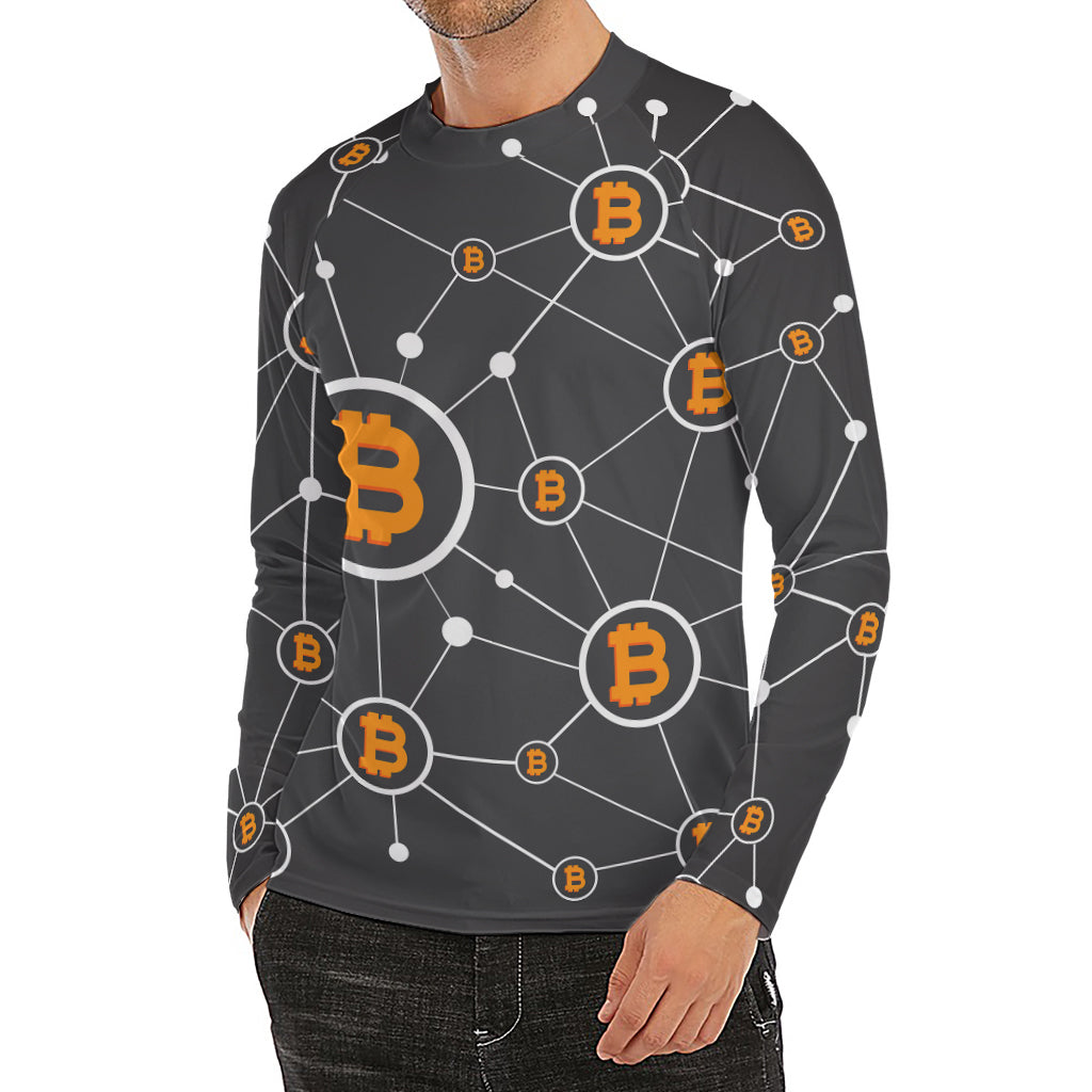 Bitcoin Connection Pattern Print Men's Long Sleeve Rash Guard