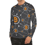 Bitcoin Connection Pattern Print Men's Long Sleeve Rash Guard