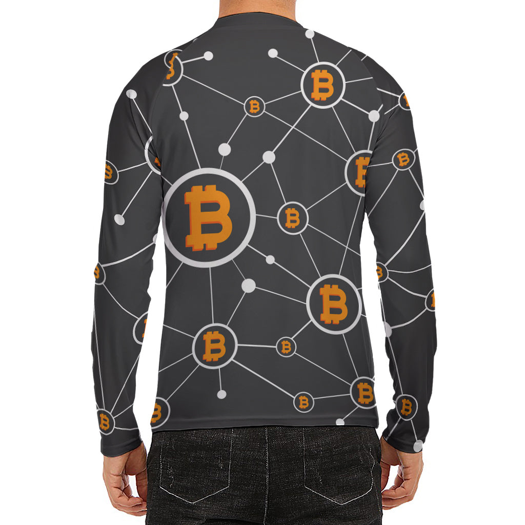 Bitcoin Connection Pattern Print Men's Long Sleeve Rash Guard