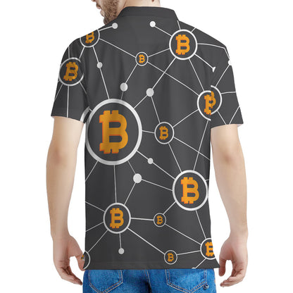 Bitcoin Connection Pattern Print Men's Polo Shirt