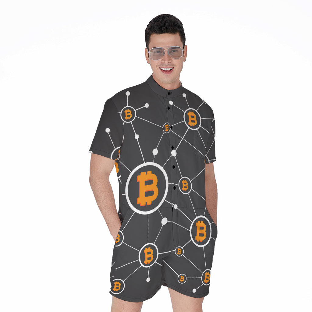 Bitcoin Connection Pattern Print Men's Rompers