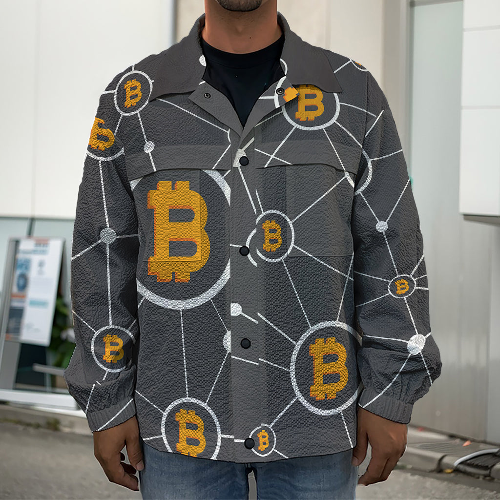 Bitcoin Connection Pattern Print Men's Shirt Jacket