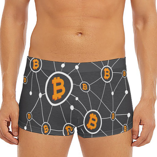 Bitcoin Connection Pattern Print Men's Short Boxer Briefs