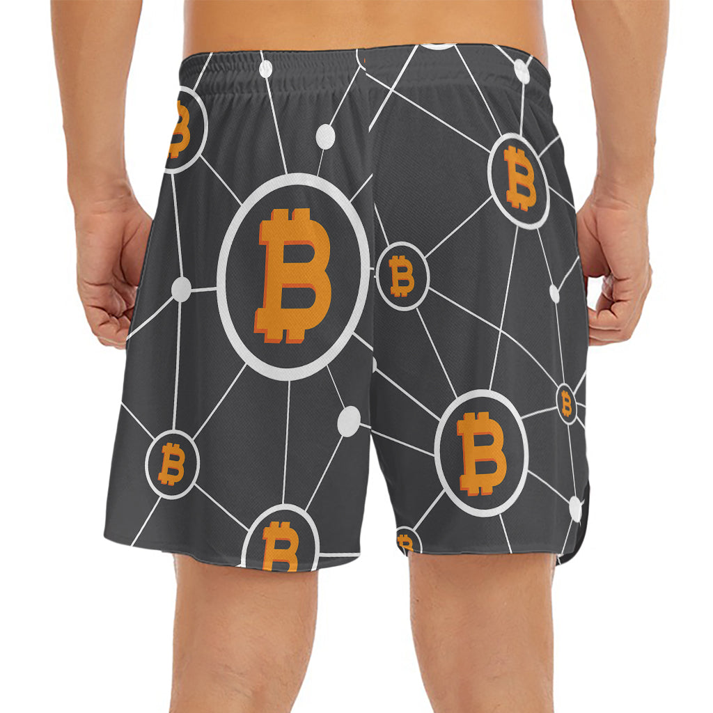 Bitcoin Connection Pattern Print Men's Split Running Shorts