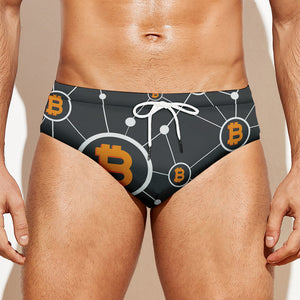 Bitcoin Connection Pattern Print Men's Swim Briefs