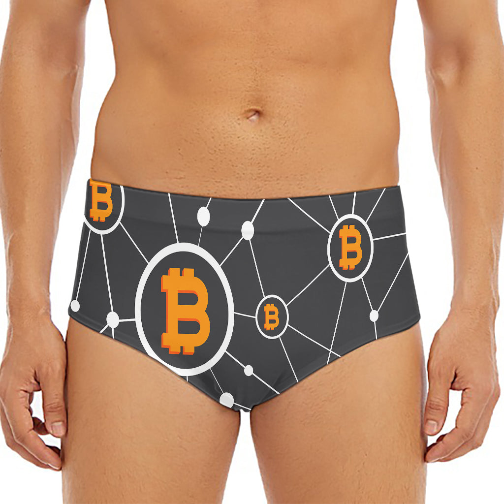 Bitcoin Connection Pattern Print Men's Triangle Swim Briefs