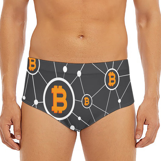 Bitcoin Connection Pattern Print Men's Triangle Swim Briefs