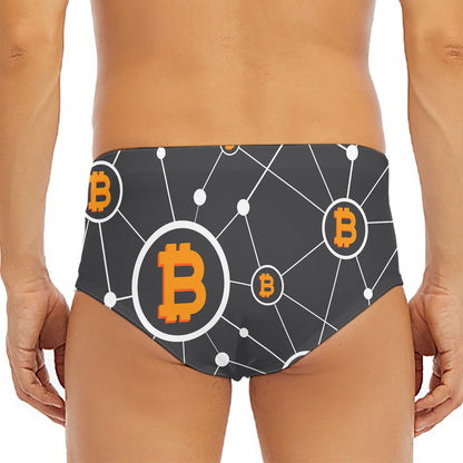 Bitcoin Connection Pattern Print Men's Triangle Swim Briefs