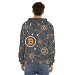 Bitcoin Connection Pattern Print Men's Velvet Pullover Hoodie