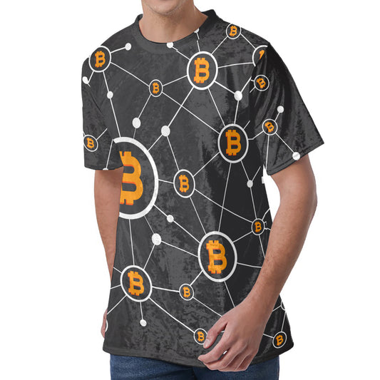 Bitcoin Connection Pattern Print Men's Velvet T-Shirt