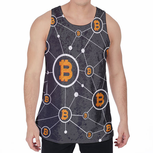 Bitcoin Connection Pattern Print Men's Velvet Tank Top