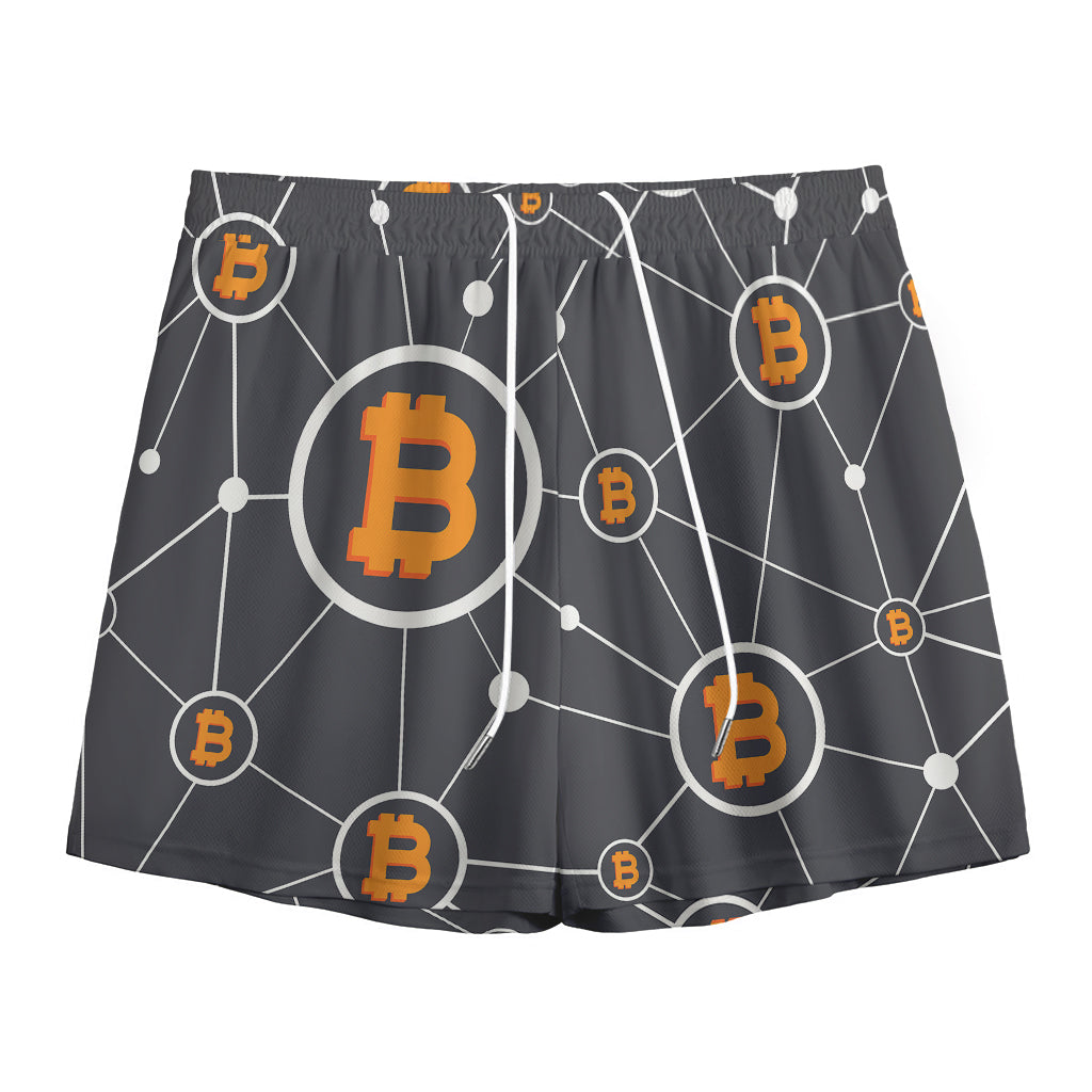 Bitcoin Connection Pattern Print Mesh Shorts