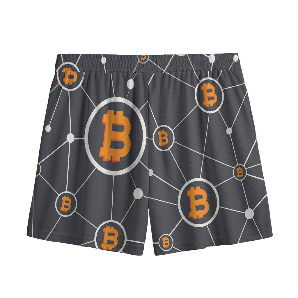 Bitcoin Connection Pattern Print Mesh Shorts