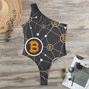 Bitcoin Connection Pattern Print One Shoulder Bodysuit