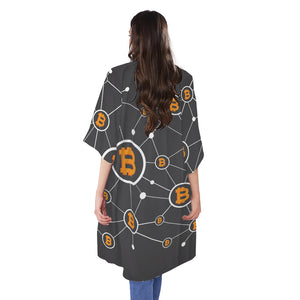 Bitcoin Connection Pattern Print Open Front Beach Cover Up