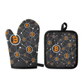 Bitcoin Connection Pattern Print Oven Mitt And Pot Holder Set