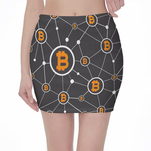 Bitcoin Connection Pattern Print Pencil Mini Skirt