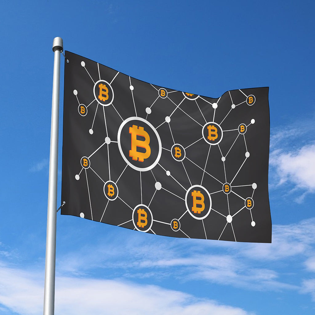Bitcoin Connection Pattern Print Polyester Flag
