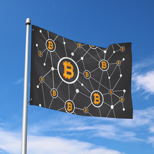 Bitcoin Connection Pattern Print Polyester Flag