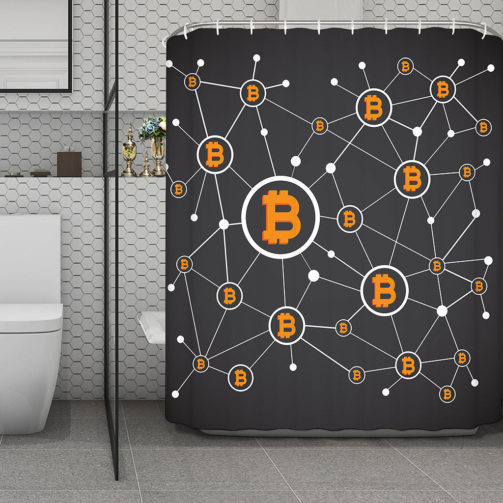 Bitcoin Connection Pattern Print Polyester Shower Curtain