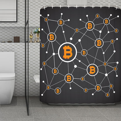 Bitcoin Connection Pattern Print Polyester Shower Curtain