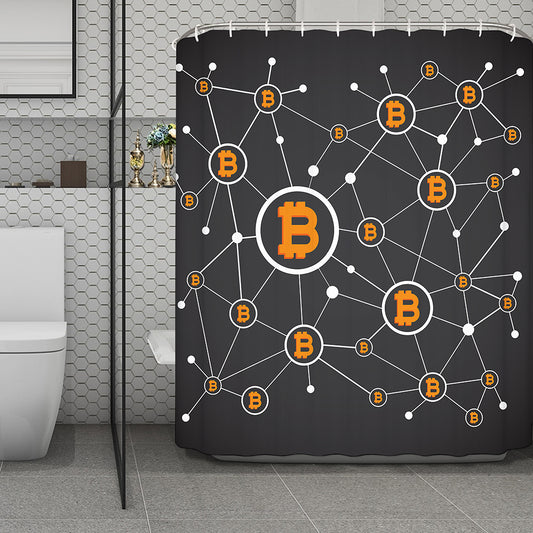 Bitcoin Connection Pattern Print Polyester Shower Curtain