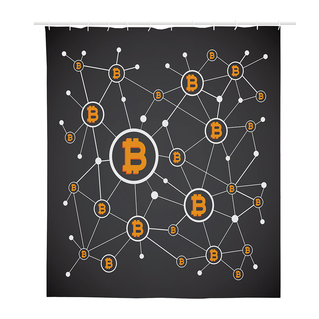 Bitcoin Connection Pattern Print Polyester Shower Curtain
