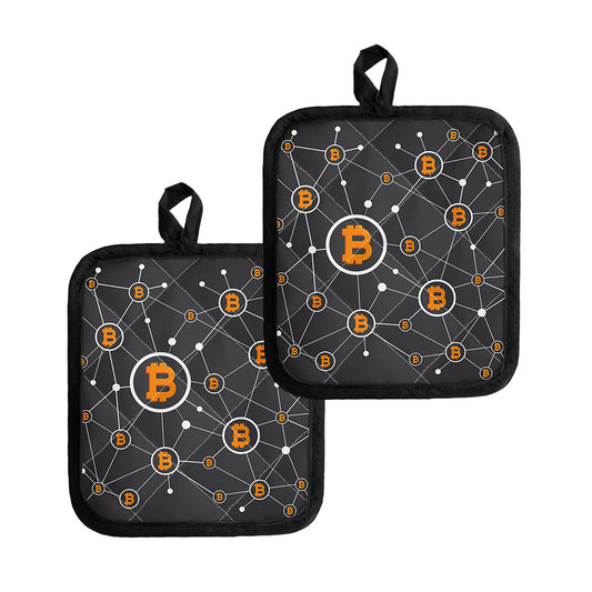 Bitcoin Connection Pattern Print Pot Holders