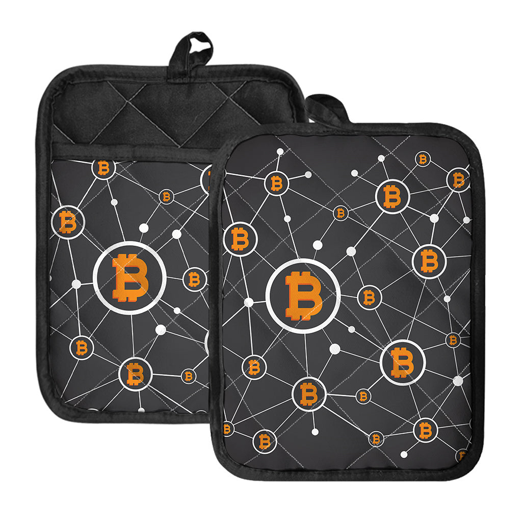 Bitcoin Connection Pattern Print Pot Holders With Pocket