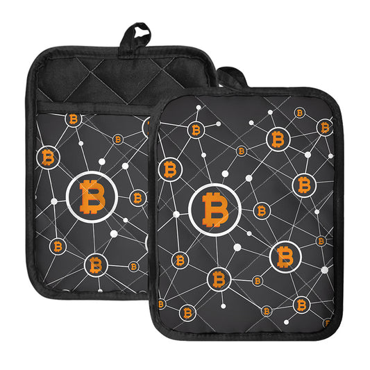 Bitcoin Connection Pattern Print Pot Holders With Pocket