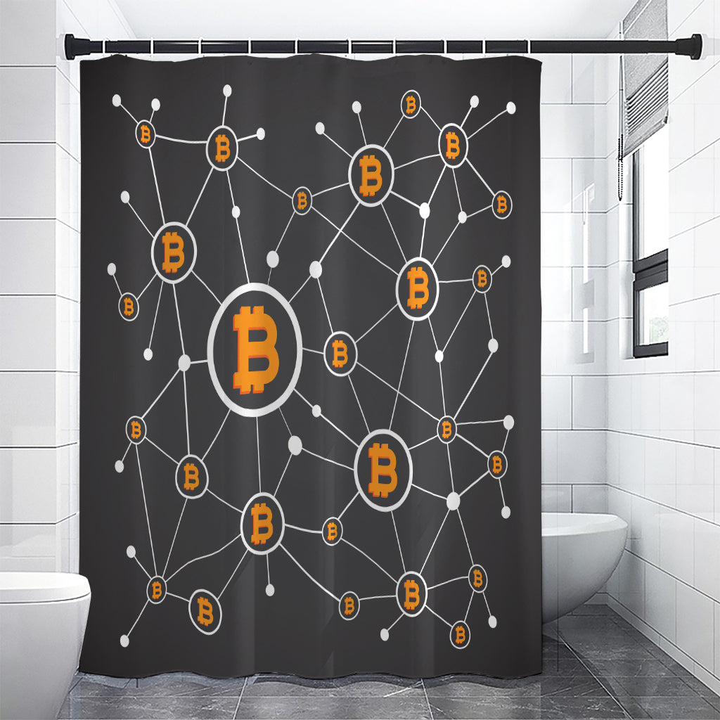 Bitcoin Connection Pattern Print Premium Shower Curtain