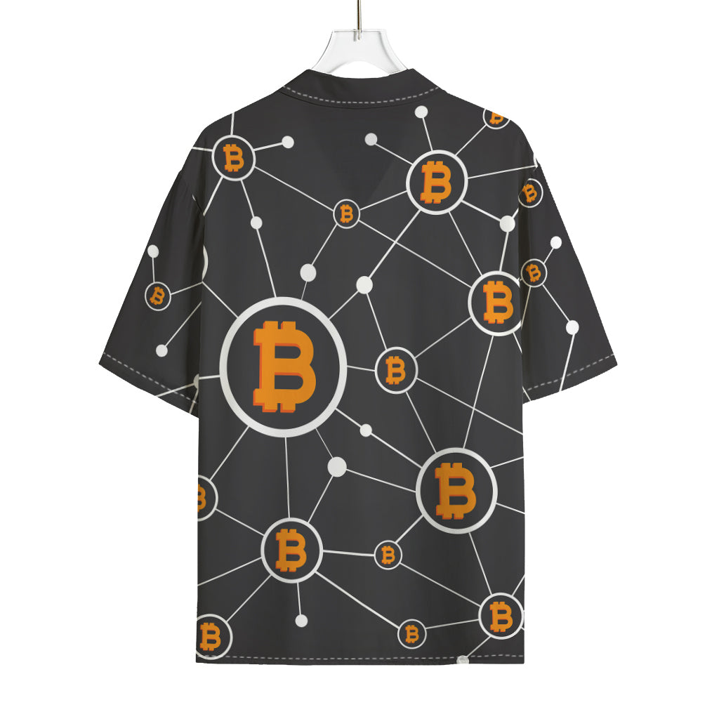 Bitcoin Connection Pattern Print Rayon Hawaiian Shirt