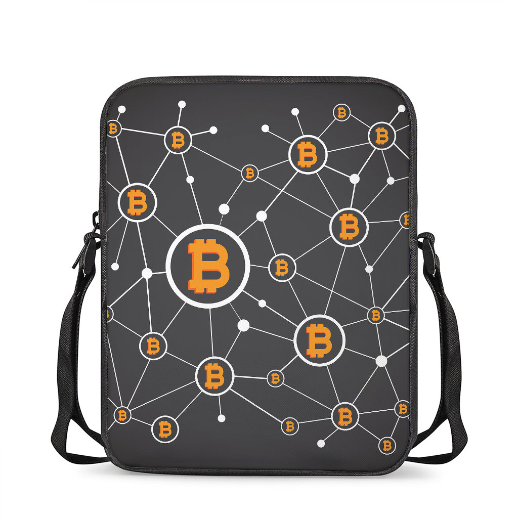 Bitcoin Connection Pattern Print Rectangular Crossbody Bag