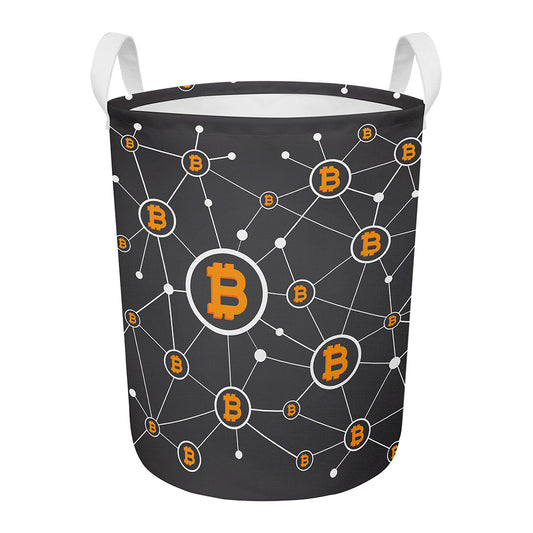 Bitcoin Connection Pattern Print Round Laundry Basket