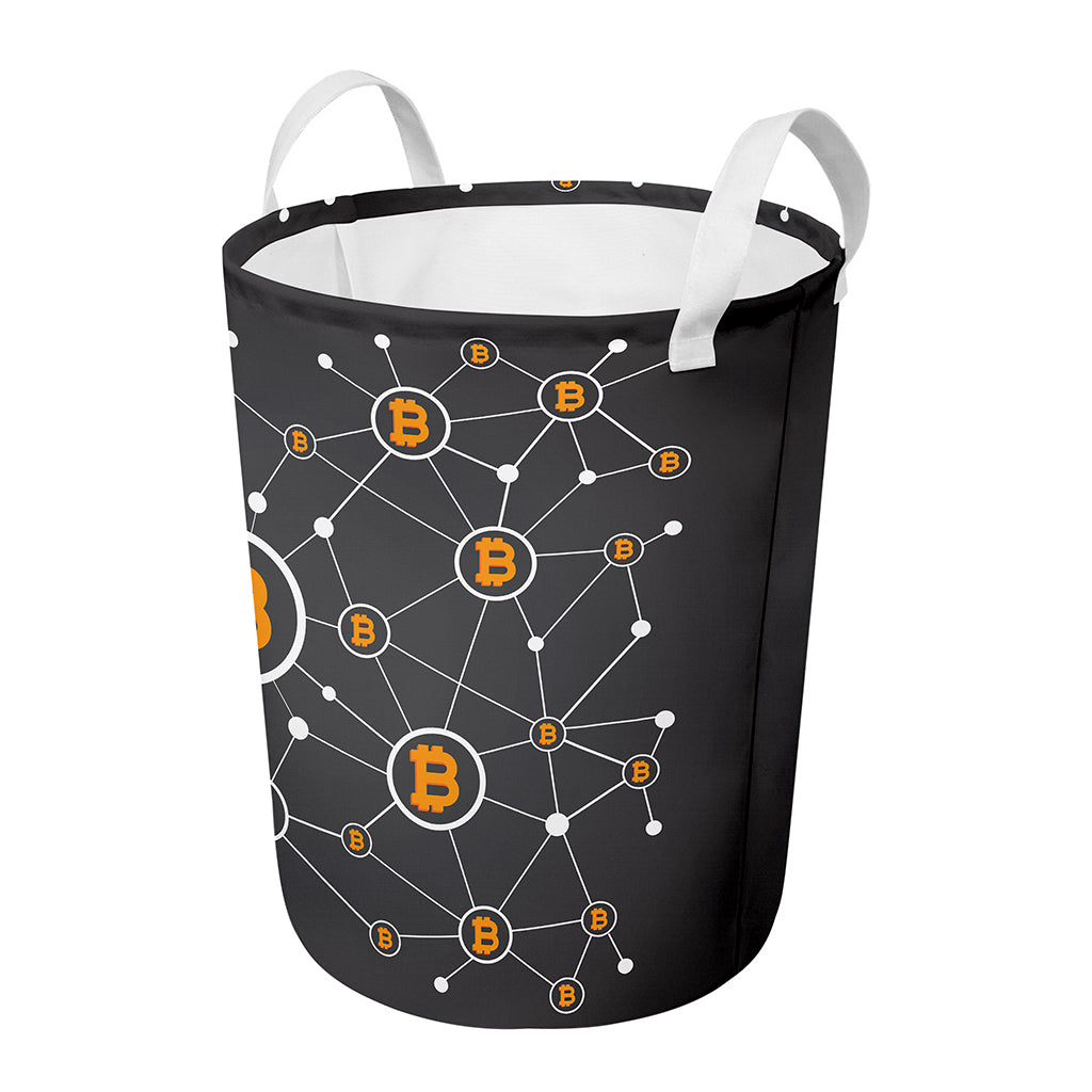 Bitcoin Connection Pattern Print Round Laundry Basket